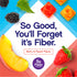 VF Fiber Well Sugar Free Gummy graphic: 'So Good, You'll Forget it's Fiber' text, Berry & Peach flavor, 5g Fiber per serving, fruit, gummies.