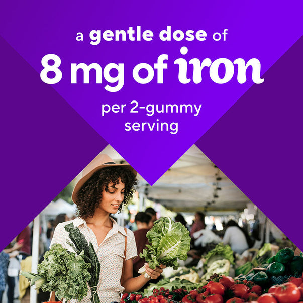 Supplement Facts panel for VF Iron Gummy, 60 Count, providing detailed nutritional information and serving size.