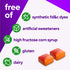 Product highlights graphic stating free of synthetic fd&c dyes, artificial sweeteners, high fructose corn syrup, gluten, dairy.