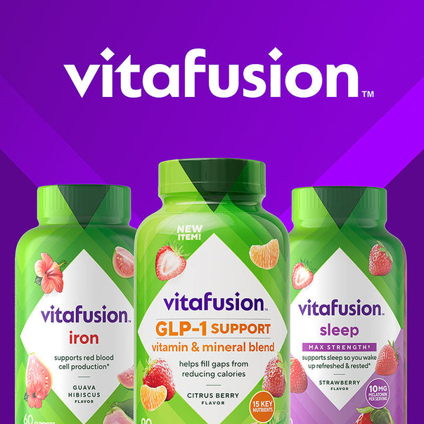 Vitafusion GLP-1 Support gummies, Citrus Berry flavor, 90 count, help fill nutritional gaps when reducing calorie intake.