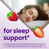 Graphic of a woman sleeping, strawberries, and text 'for sleep support*' for VF Max Strength Melatonin 10 mg Gummy.