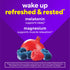 Product highlights graphic stating wake up refreshed & rested*, melatonin supports sleep*, magnesium supports muscle relaxation*.