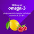 VF Omega-3 Gummy graphic with '100mg of omega-3 plus essential vitamins including vitamins A, D3 & E' text, lemon and raspberries.