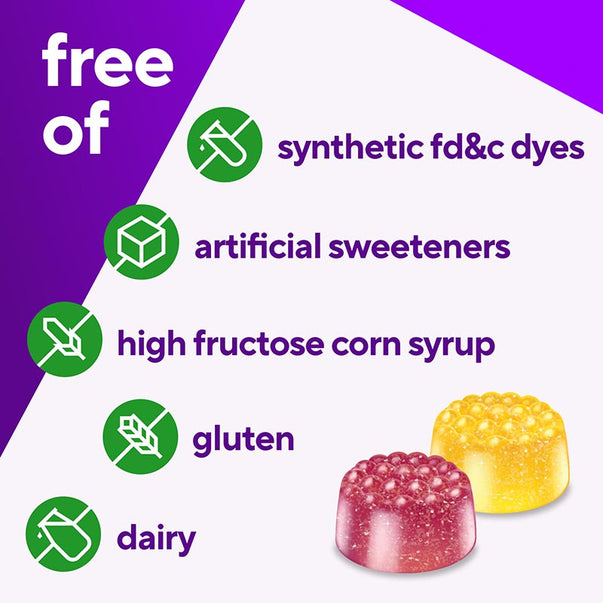 VF Omega-3 Gummies are free of synthetic fd&c dyes, artificial sweeteners, high fructose corn syrup, gluten, and dairy.
