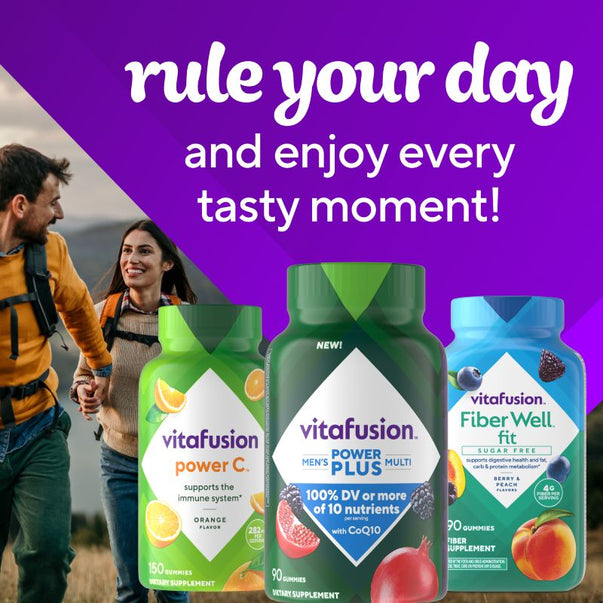 vitafusion Power Men's Plus Multi Gummies, 100% DV or more of 10 nutrients per serving with CoQ10, 90 count.