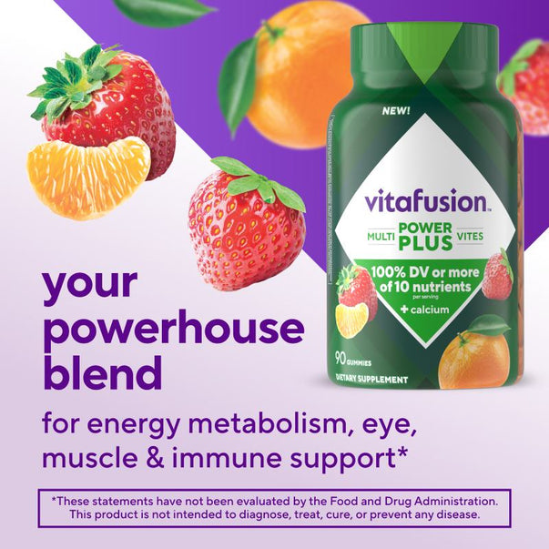 Vitafusion Power Multi Plus Vites with 90 gummies, designed for daily nutritional support.