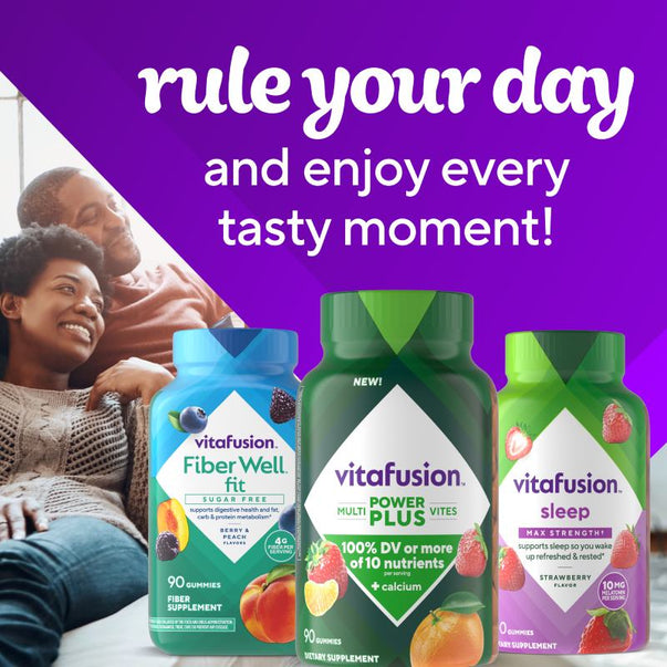 Vitafusion Power Multi Plus Vites 90 Count Gummies with 100% DV or more of 10 nutrients plus calcium.