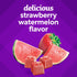 VF Power Plus Women's Multi Gummy in delicious strawberry watermelon flavor, with strawberry, watermelon slices, and red gummies.