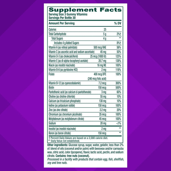 Supplement Facts panel for VF Power Plus Women's Multi Gummy, 90 Count.