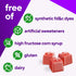 Product highlights graphic stating free of synthetic fd&c dyes, artificial sweeteners, high fructose corn syrup, gluten, dairy.