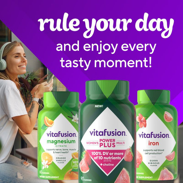 Vitafusion Women's Power Plus Multivitamin Gummy, 90 count bottle, supplement for women's daily health needs.