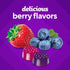 Delicious berry flavors of VF Sugar Free Women's Multi Gummies, shown with red and purple gummies, strawberries, and blueberries.
