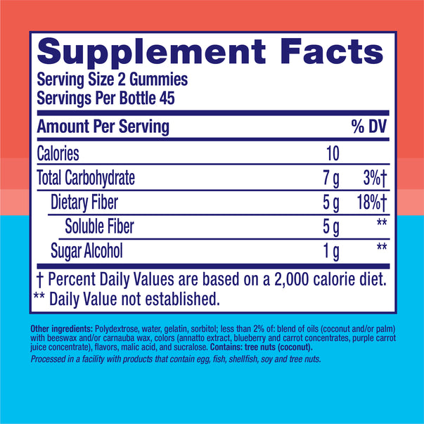 Supplement Facts for VF Fiber Well Sugar Free Gummy.