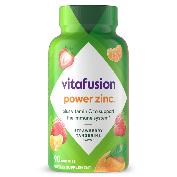 Vitafusion Power Zinc plus Vitamin C dietary supplement with 90 gummies.