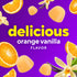 Orange vanilla flavored Magnesium Citrate 165 mg Gummies, with orange slices, vanilla. Text reads: 'delicious orange vanilla FLAVOR'.