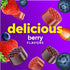 VF Women's Multi Gummy 120 Count berry-flavored gummies, shown with fresh strawberries and blueberries on a purple background.
