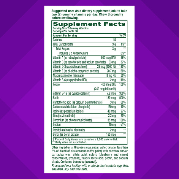 This is the Supplement Facts panel for Women's Multi Gummy, 120 Count.