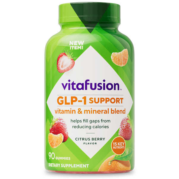 VitaFusion GLP-1 Support gummies, Citrus Berry flavor, 90 count, dietary supplement with vitamins and minerals.