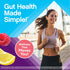 Smiling young woman jogging outdoors, representing the joyful energy of Fiber Well Raspberry Lemon.