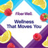 Fiber Well Raspberry Lemon graphic features fresh raspberries and lemon slices, stating 'Wellness That Moves You'.