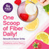Product highlights graphic stating 6g Fiber PER SERVING, One Scoop of Fiber Daily!, Smooth & Never Gritty, Raspberry Lemon Flavor.