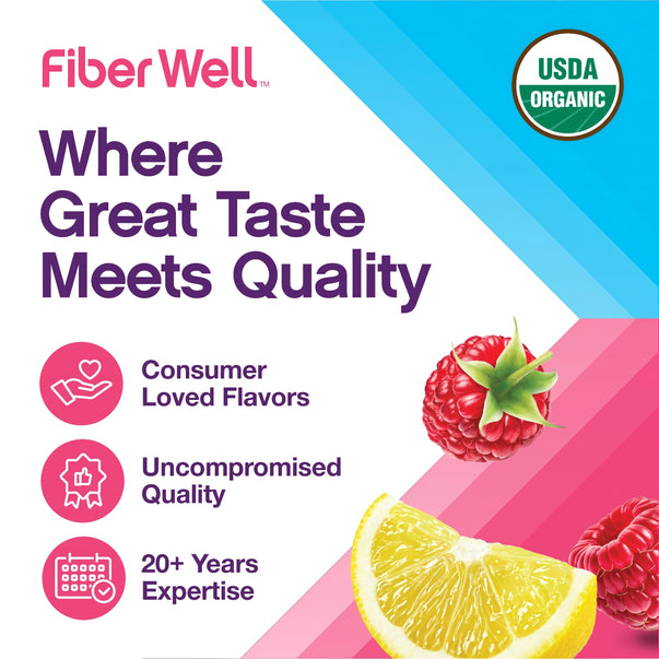 Infographic reads: Where Great Taste Meets Quality. Consumer Loved Flavors, Uncompromised Quality, 20+ Years Expertise, USDA ORGANIC.