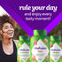 Woman smiling outdoors next to a vitafusion Iron Gummy bottle.