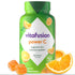 Vitafusion Power C orange flavor gummies, 282 mg per serving, support the immune system. With orange slices and two gummies.