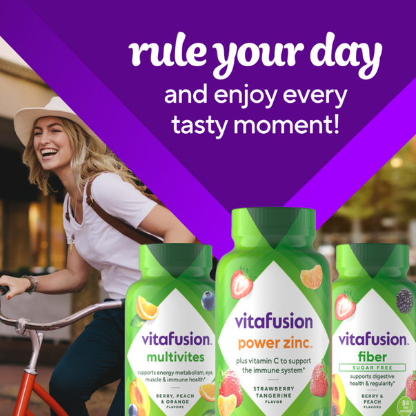 VitaFusion Power Zinc plus Vitamin C Gummy, Strawberry Tangerine Flavor, supports immune system with added Vitamin C.