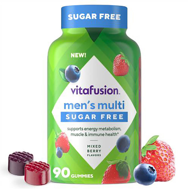 vitafusion Men's Multi Sugar Free Gummies, Mixed Berry, supports energy metabolism, muscle and immune health, 90 count.