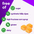 GLP-1 Support Gummy graphic showing it is free of sugar, synthetic dyes, high fructose corn syrup, gluten, and dairy.