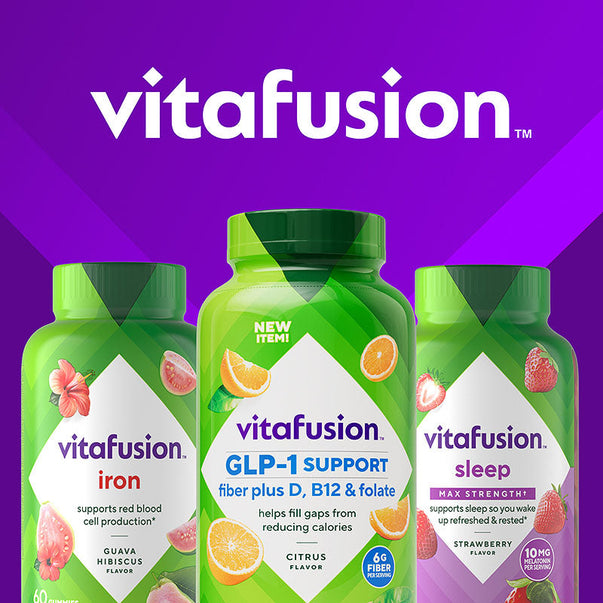 Vitafusion GLP-1 SUPPORT gummies with fiber, D, B12, and folate in citrus flavor, 90 count, 6g fiber per serving, new item!