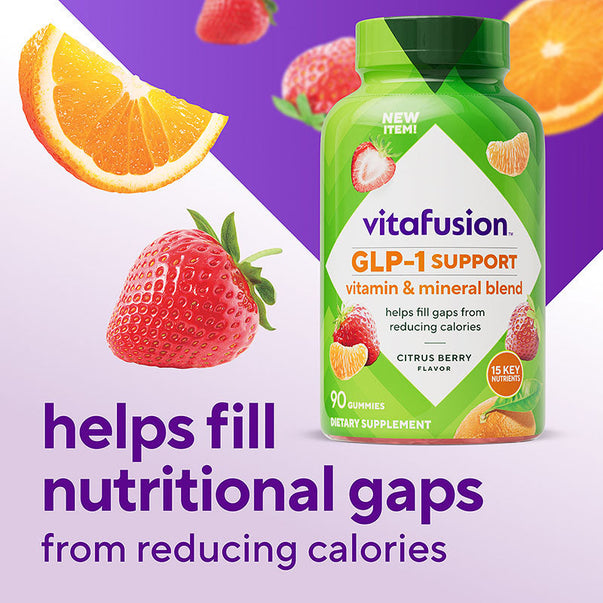 vitafusion GLP-1 Support Multi Gummy, Citrus Berry flavor, 90 gummies, 15 Key Nutrients, helps fill gaps from reducing calories.