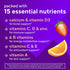 Product highlights graphic stating calcium & D3 for bone*, C, D & zinc for immune*, 6 B vitamins for energy metabolism*, C & E for antioxidant*, A for skin*