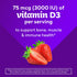 Graphic: 75 mcg (3000 IU) Vitamin D3 per serving supports bone, muscle, and immune health, with two strawberries.