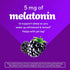 Product highlights graphic stating 5 mg of melatonin to support sleep so you wake up refreshed & rested*, Helps with jet lag*, with blackberries.
