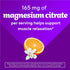 Graphic stating '165 mg of magnesium citrate per serving helps support muscle relaxation,' with an orange slice and a white flower.