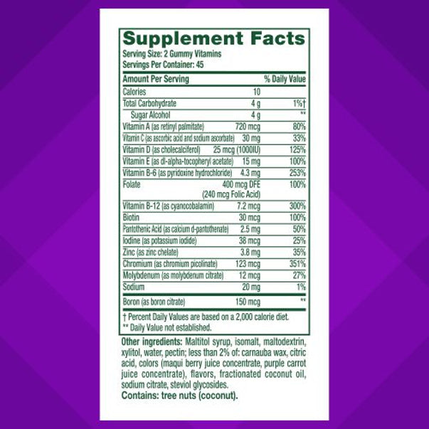Image of Supplement Facts for Sugar Free Men's Multi Gummy, 90 count.