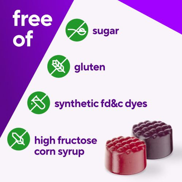 Men's Multi Gummy is sugar free, gluten free, free of synthetic FD&C dyes, and free of high fructose corn syrup.