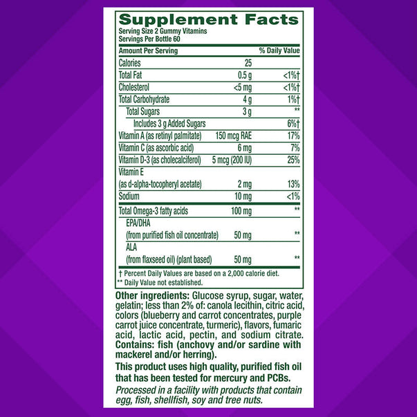 Supplement Facts panel for VF Omega-3 Gummy 4/3, 120 Count.