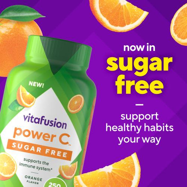 NEW! vitafusion Power C Sugar Free Orange Flavor Gummy supports immune health*, 250 count.