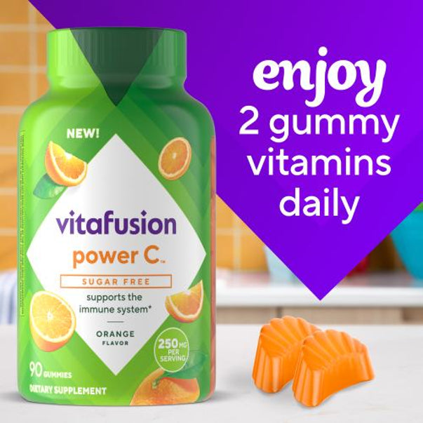 Vitafusion Power C Sugar Free Orange 90 Gummies, 250 mg per serving, supports immune system. New.
