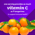 Graphic stating 'One serving provides as much vitamin C as 9 tangerines to support immune health*', and tangerines.