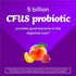 Probiotic gummy graphic: '5 billion CFUs probiotic delivers good bacteria to the digestive tract*', with peach and raspberry.