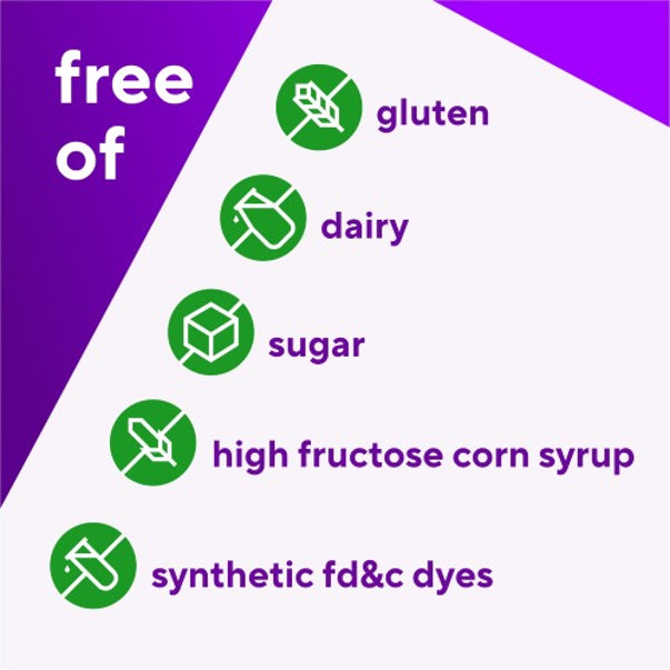 Sugar Free Women's Multi Gummy: Gluten free, dairy free, sugar free, and free of high fructose corn syrup and synthetic FD&C dyes.